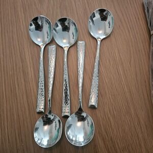 5pcs Corby Hall Bouillon Spoons - Hammered Stainless Steel